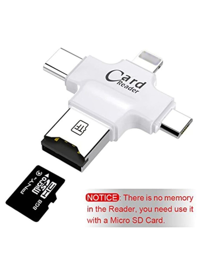 Generic - 4 In 1 USB OTG Tf Micro SD Card Reader With Apple Lightning Port, Micro USB Port, Type C port, USB Port White - Image 1