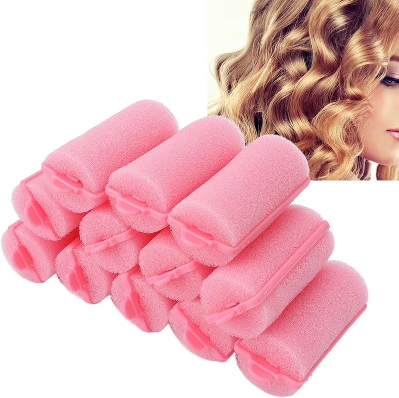 Foam Sponge Hair Rollers 12 Pieces Soft Sleeping Hair Curlers Flexible Styling Tool for Home Salon Pink