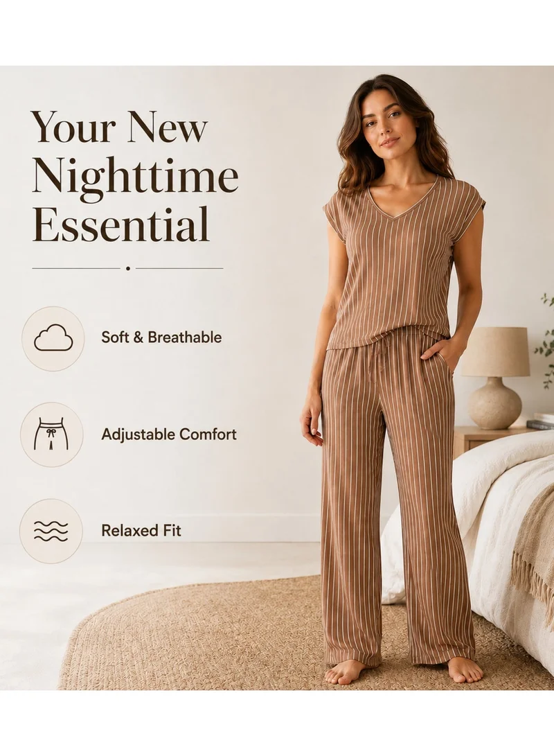 Penti Women's Hera Short Sleeve Pajama Viscose Set - Light Brown