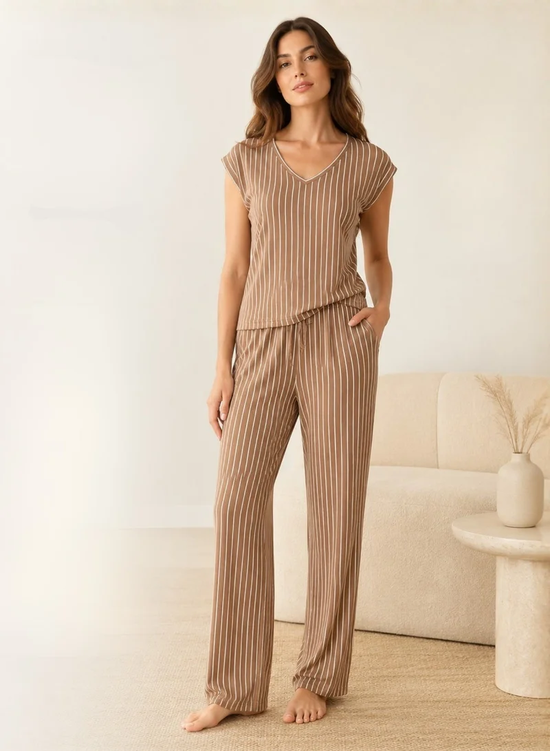 Penti Women's Hera Short Sleeve Pajama Viscose Set - Light Brown