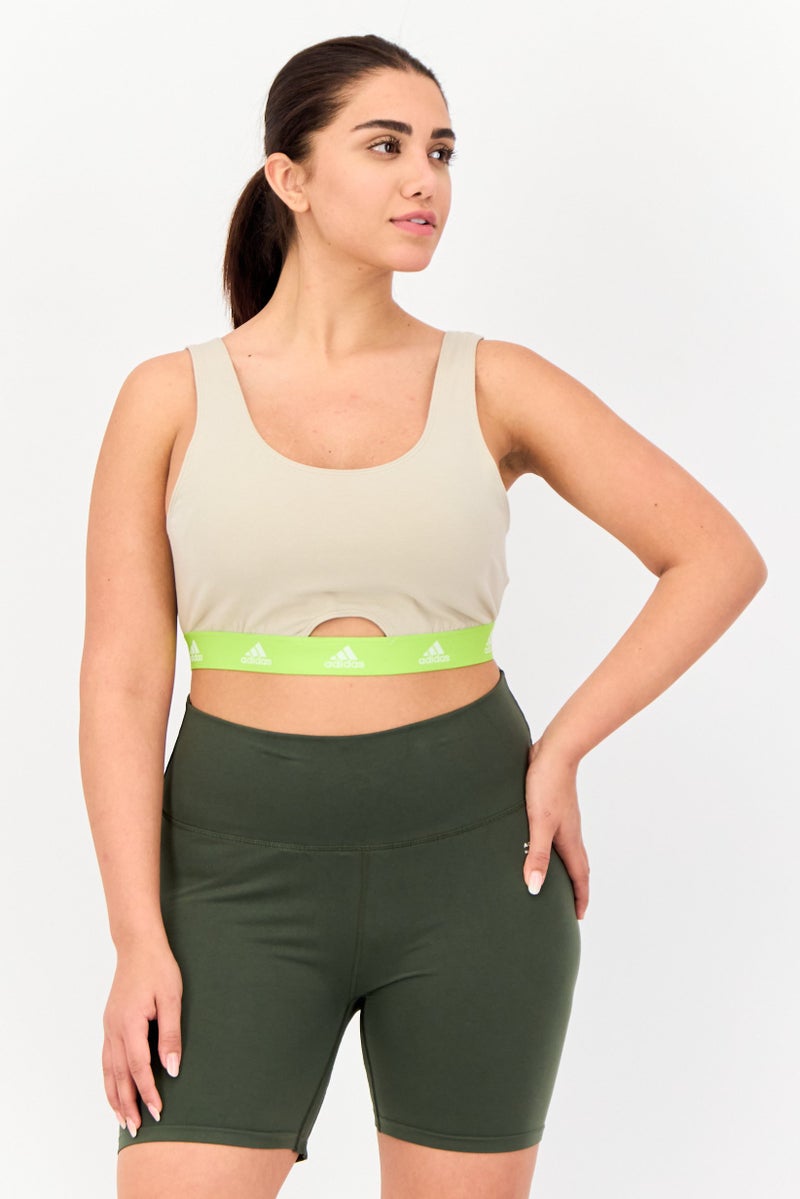 Adidas Women Brand Logo Non-Padded Bralette, Beige - Image 1