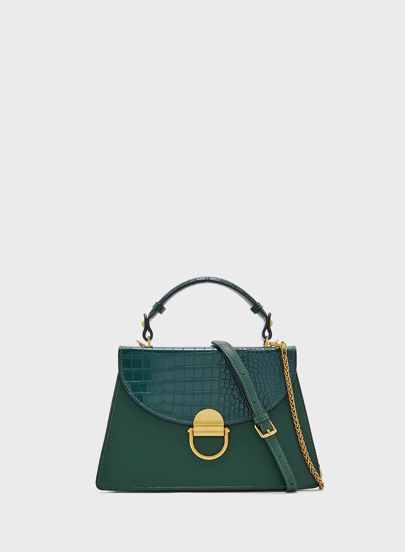 خزانة Croc Panel Satchel Bag With Clasp