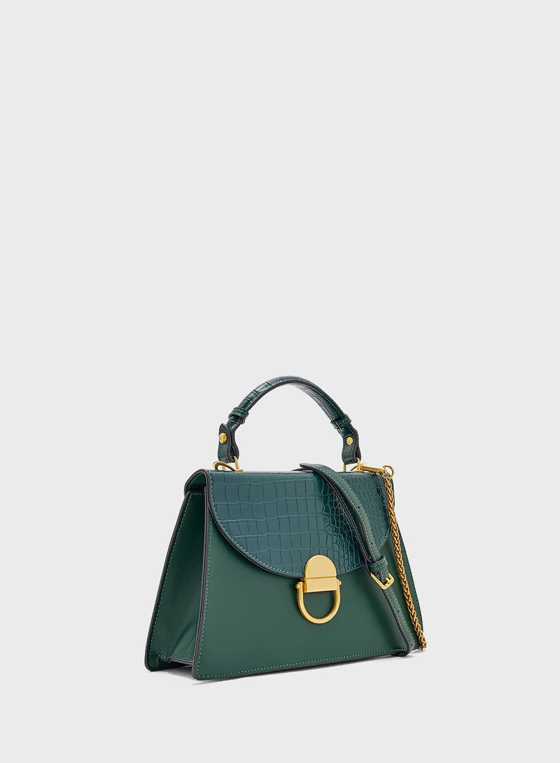 خزانة Croc Panel Satchel Bag With Clasp