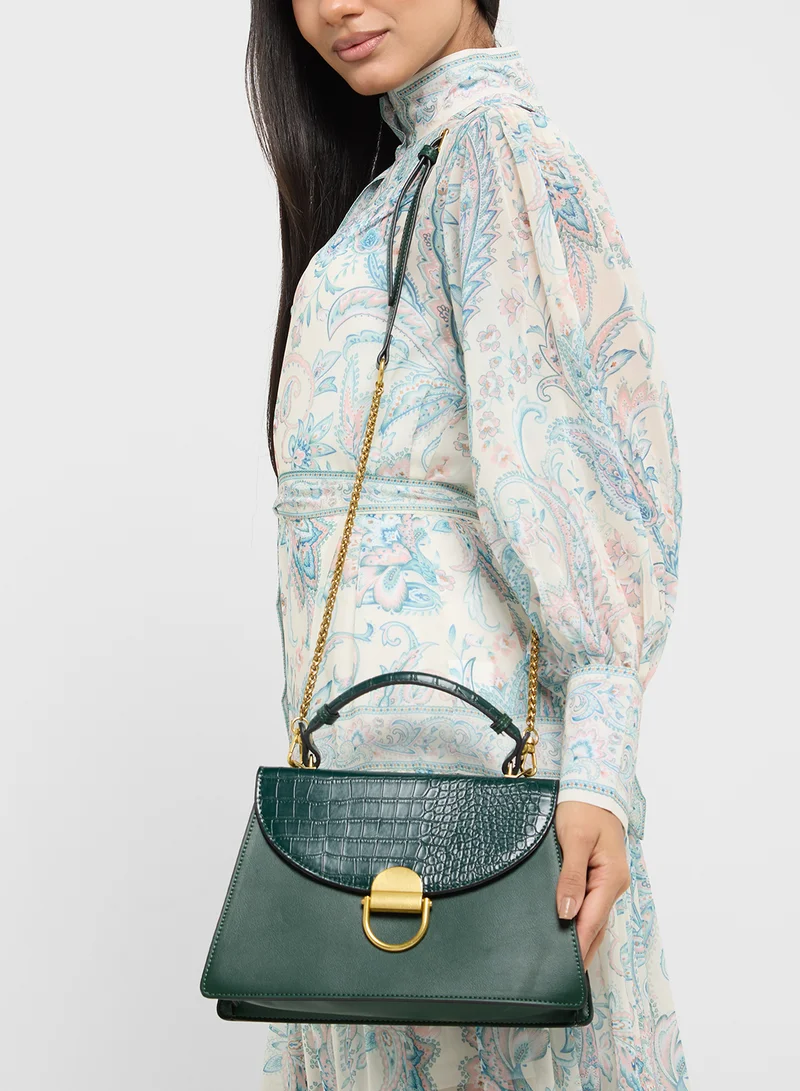 خزانة Croc Panel Satchel Bag With Clasp