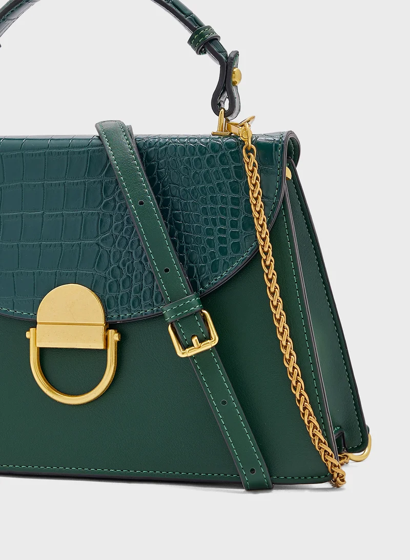 خزانة Croc Panel Satchel Bag With Clasp