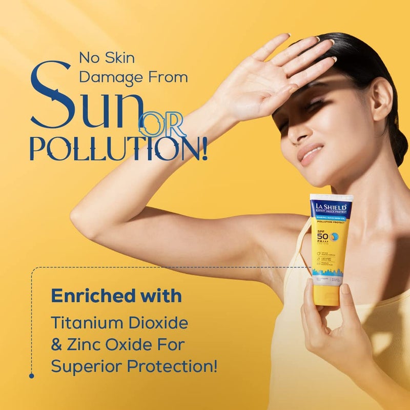 La Shield Pollution Protect SPF 50 Mineral Sunscreen Gel  PA  Lightweight  Oil free  Moisture boost formula  Water resistant All Skin types Dermatologist Tested  50g Pack of 4 - Image 3