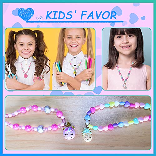 PinkSheep Jewelry Sets Beaded Necklace and Beads Bracelet for Kids Girls 10 Sets Unicorn Cat Bird Owl Necklace and Beads Little Favors Bags for Girls Princess Dress Up Pretend Play - Image 5