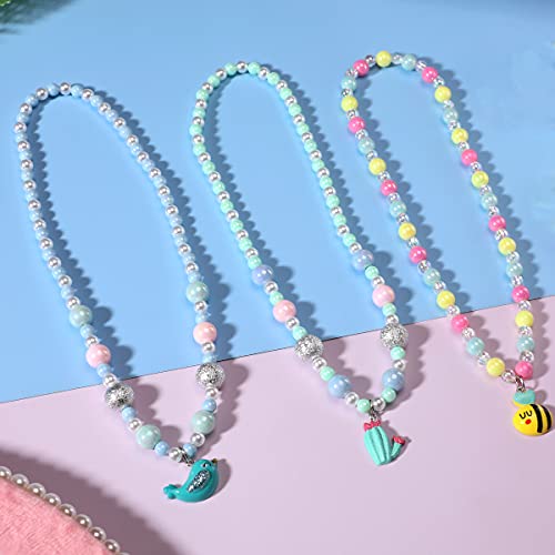 PinkSheep Jewelry Sets Beaded Necklace and Beads Bracelet for Kids Girls 10 Sets Unicorn Cat Bird Owl Necklace and Beads Little Favors Bags for Girls Princess Dress Up Pretend Play - Image 4