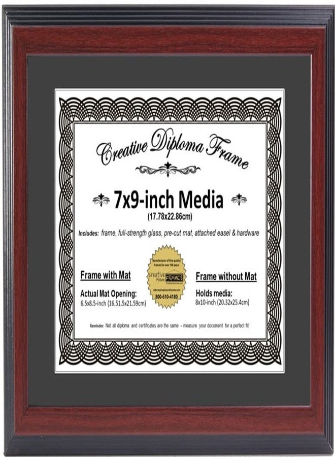 Creative Picture Frames 7x9 Majestic Mahogany Diploma Frame with Black Mat including Glass | Frame Holds 8x10 Media without Mat - Image 1