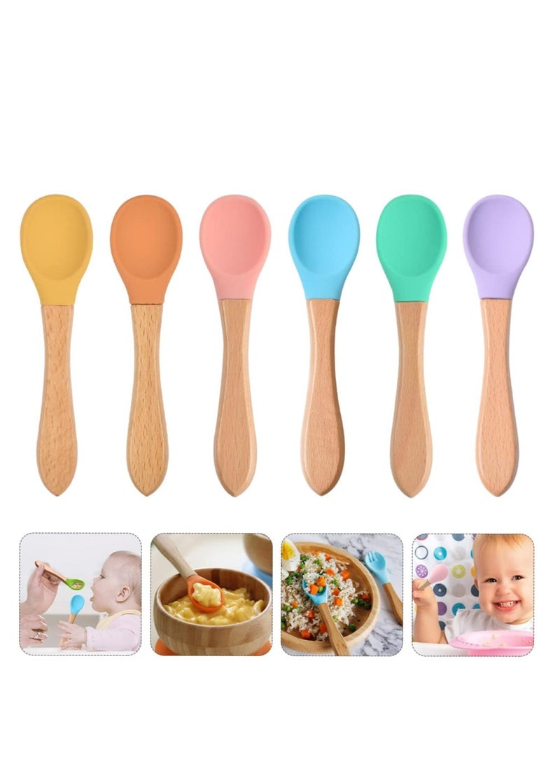 Loquat 6 Pcs Silicone and Wood Handle Utensil Set - Including Silicone Serving Spoons, Espresso Spoons, Basting Spoon - Image 4