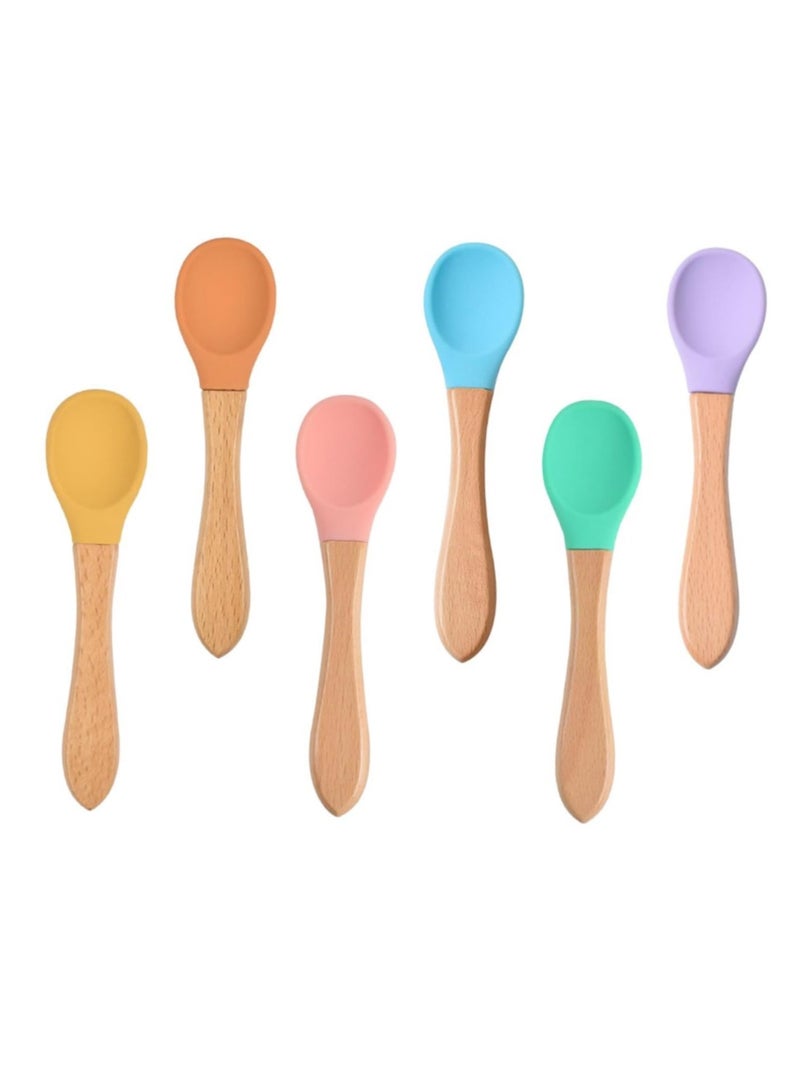 Loquat 6 Pcs Silicone and Wood Handle Utensil Set - Including Silicone Serving Spoons, Espresso Spoons, Basting Spoon - Image 1