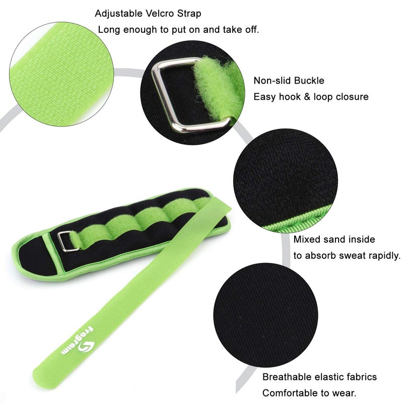 Fragraim Ankle Weights for Women, Men and Kids - 1 LB x 2 Strength Training Wrist/Leg/Arm Weight with Adjustable Strap for Jogging, Gymnastics, Aerobics, Physical Therapy (Green) - Image 4