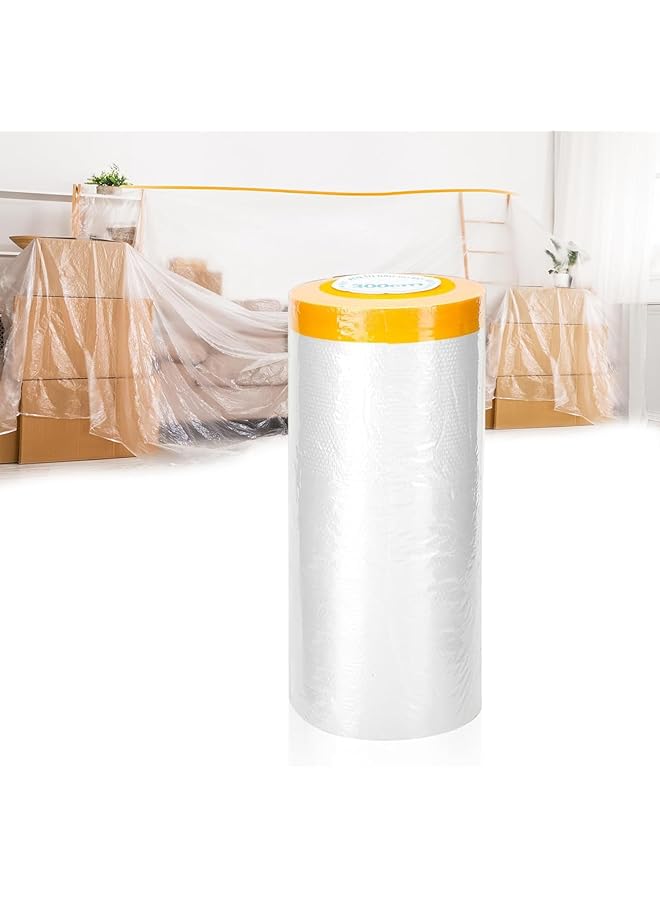 erorex Plastic Dust Sheets 2.4M X 100M Tape And Drape Painters Plastic Drop Cloth For Automotive Painting Covering House Decoration Furniture Floor Dustproof Cover - Image 1