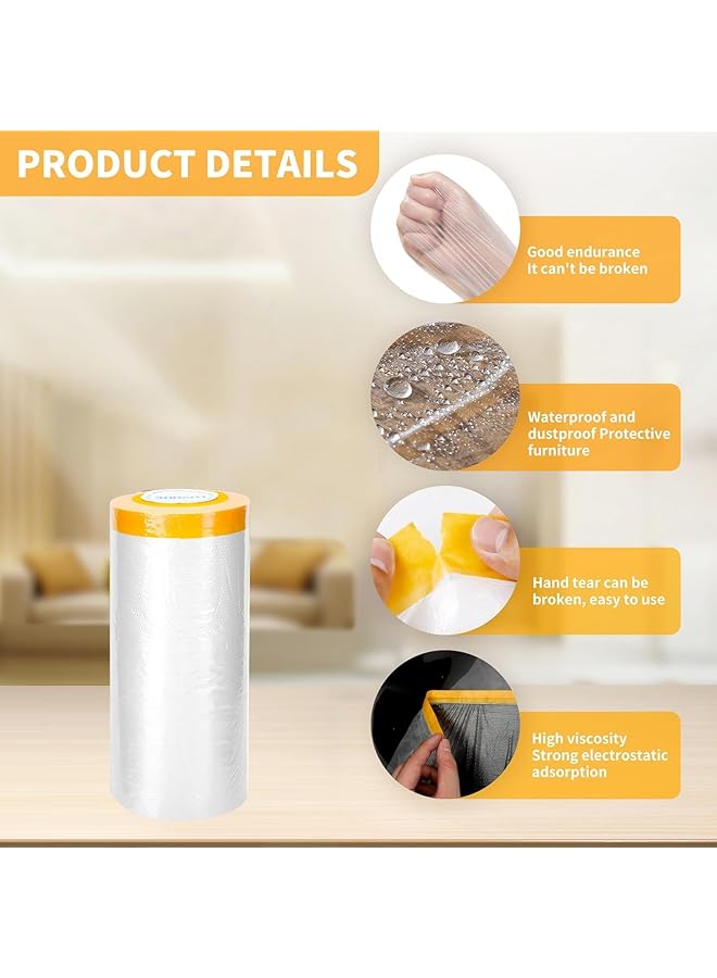 erorex Plastic Dust Sheets 2.4M X 100M Tape And Drape Painters Plastic Drop Cloth For Automotive Painting Covering House Decoration Furniture Floor Dustproof Cover - Image 3