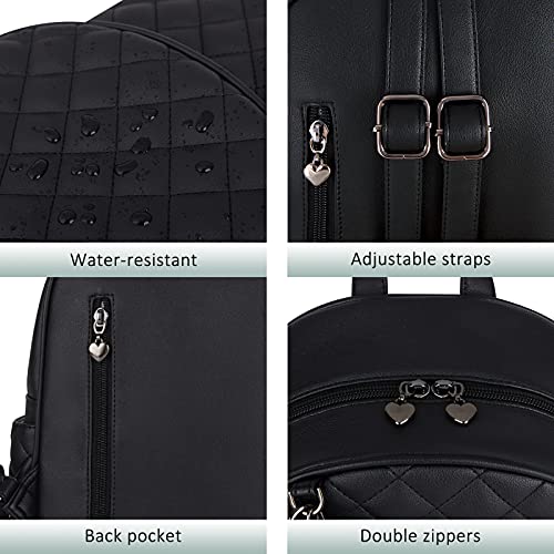 ECOSUSI Mini Backpack for Women Leather Small Backpack Purse for Ladies Cute Pom Bookbag Travel Shoulder Bag with Charm Tassel Black - Image 5