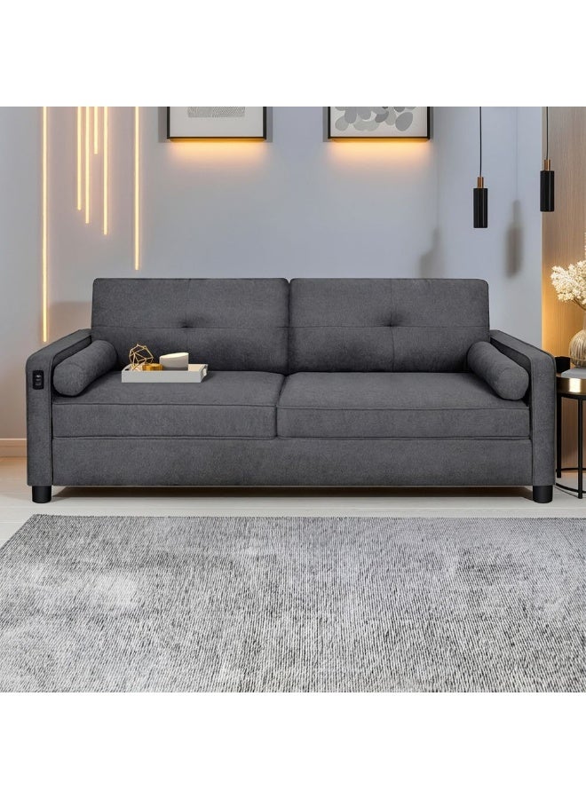 DANUBE HOME Vermax 3 Seater Fabric Sofa Contemporary Loveseat with Soft Upholstery, Modern Design for Cozy Living Room Comfort and Durable Relaxation - Dark Blue  - Image 1