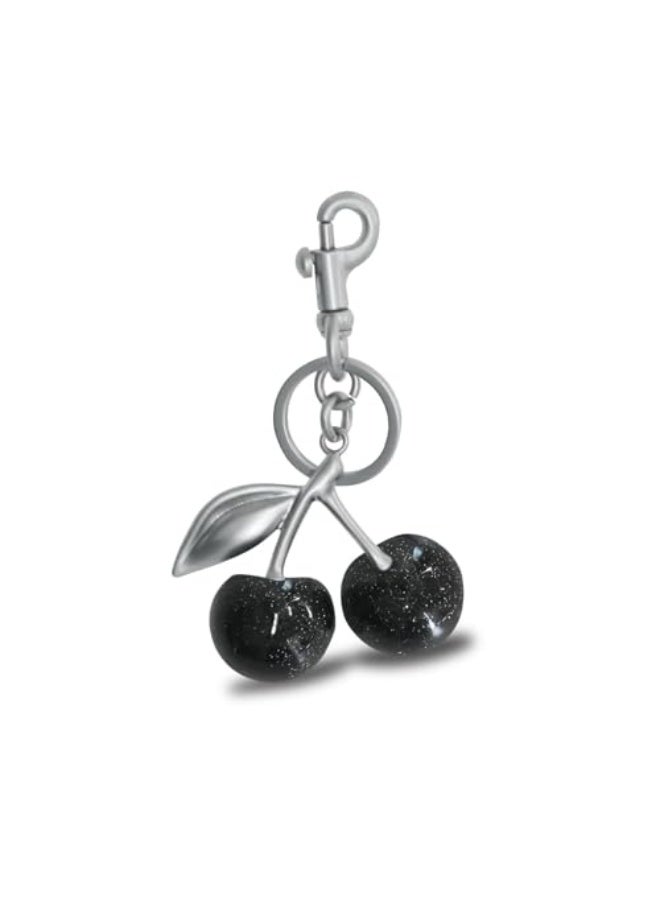 حلية حقيبة الكرز المتلألئة مع حلقة المفاتيح والمشبك - إكسسوار متألق من الراتنج والمعدن للحقائب والحقائب - Image 1