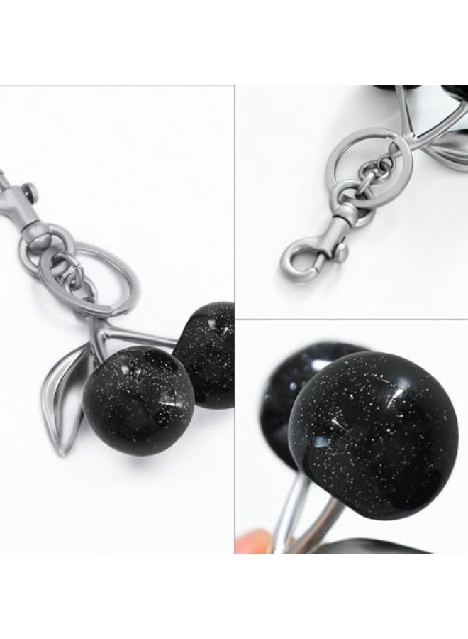 حلية حقيبة الكرز المتلألئة مع حلقة المفاتيح والمشبك - إكسسوار متألق من الراتنج والمعدن للحقائب والحقائب - Image 5