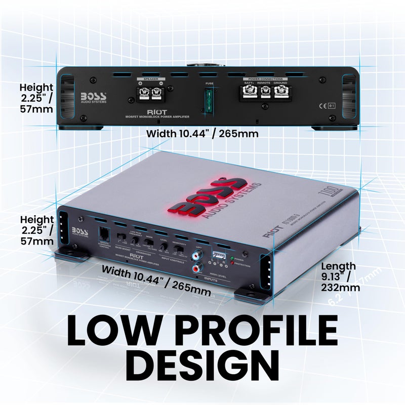 BOSS AUDIO SYSTEMS BOSS Audio Systems R1100M-S Monoblock Car Amplifier - 1100 High Output, 2-8 Ohm Stable, Low/High Level Inputs, Low Pass Crossover, MOSFET Power Supply  - Image 2