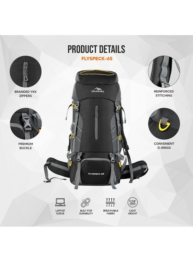 Trawoc حقيبة ترافوك فليسبك 65 لتر للتنزه والتخييم والرحلات للرجال والنساء مع حجرة للأحذية MHK001، ضمان 3 سنوات، سوداء - Image 2