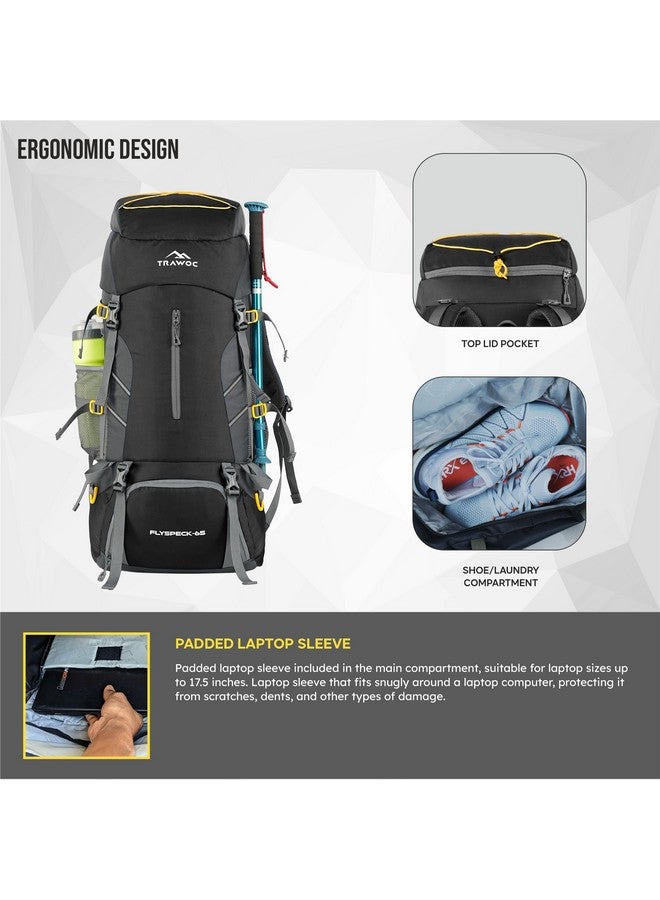 Trawoc حقيبة ترافوك فليسبك 65 لتر للتنزه والتخييم والرحلات للرجال والنساء مع حجرة للأحذية MHK001، ضمان 3 سنوات، سوداء - Image 5
