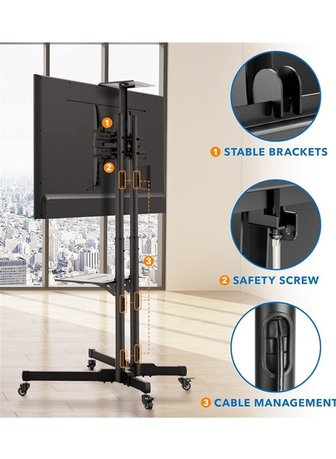 DESINO Mobile TV Stand for 32-70 Inch LCD LED Flat/Curved Screen TVs, Tilt TV Cart Holds up to110 Lbs, Portable TV Stand with Laptop Shelf, Rolling TV Floor Stand Max VESA 400x400mm - Image 3