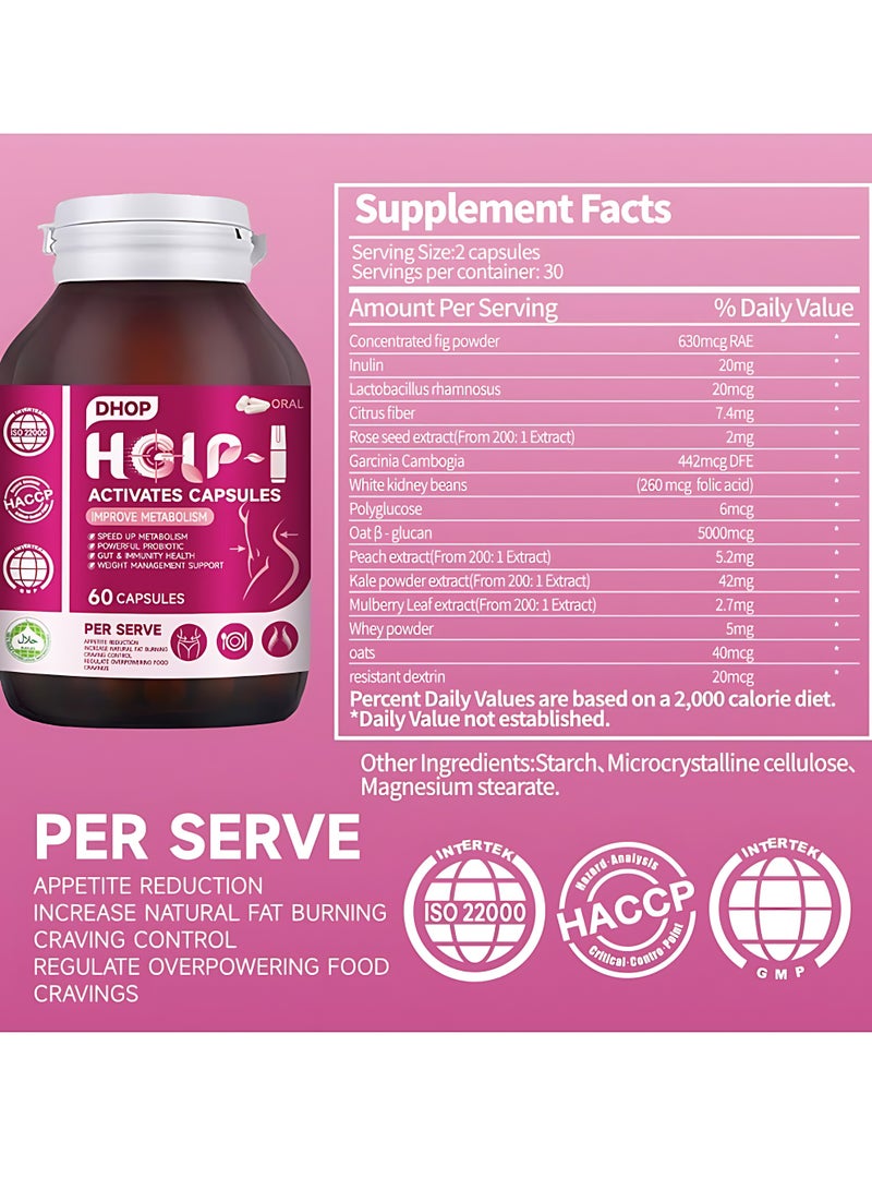 DHOP HGLP-1 Fat Burner Capsules, Metabolism & Immunity Support, Healthy Weight Loss Supplement, 60 Capsules - Image 2