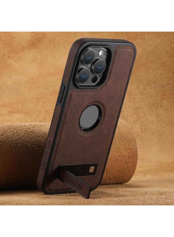 Suteni Case For iPhone 12 Pro Max G2 Magsafe Litchi Texture Leather Back Phone Case with Holder - Image 2