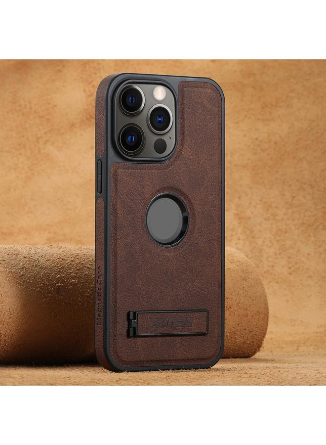 Suteni Case For iPhone 12 Pro Max G2 Magsafe Litchi Texture Leather Back Phone Case with Holder - Image 1