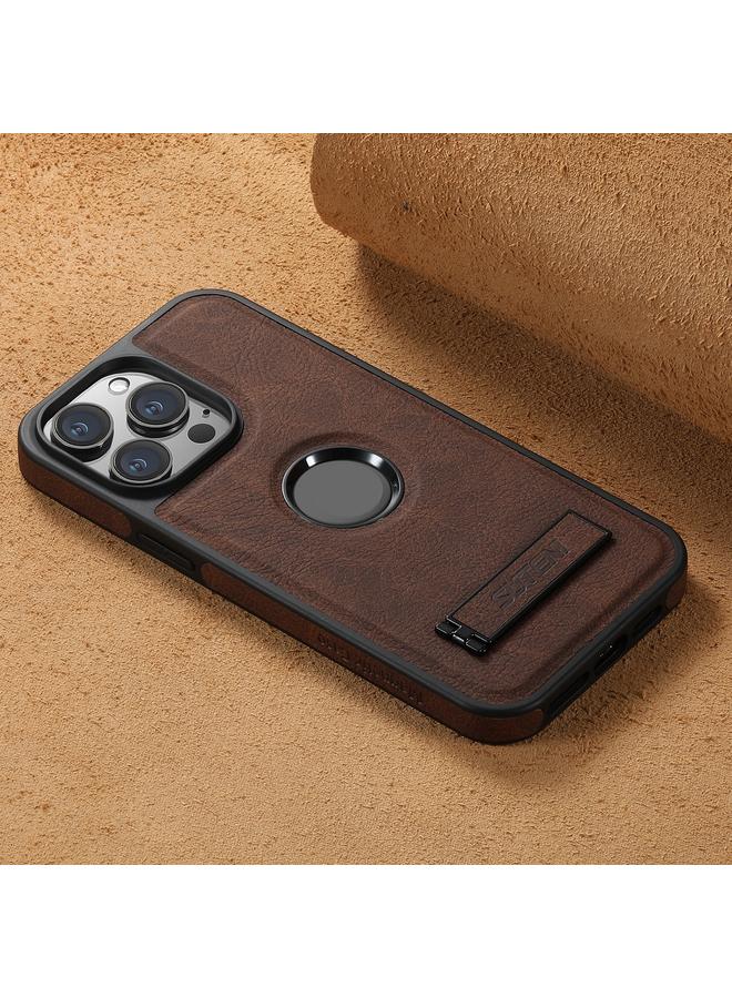 Suteni Case For iPhone 12 Pro Max G2 Magsafe Litchi Texture Leather Back Phone Case with Holder - Image 4