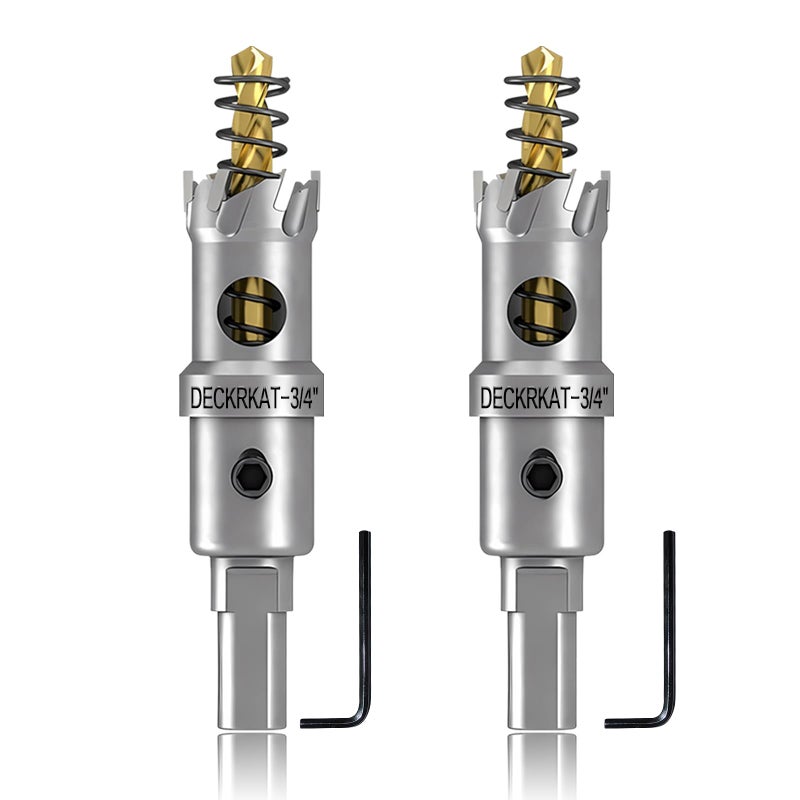 DECKRKAT 2-Pack 3/4" TCT Hole Saws for Hard Metal, Heavy Duty 19mm Tungsten Carbide Tipped Hole Cutters Set with Spring-Loaded Pilot Drill Bits for Stainless Steel, Metal, Iron, and Plastic - Image 1