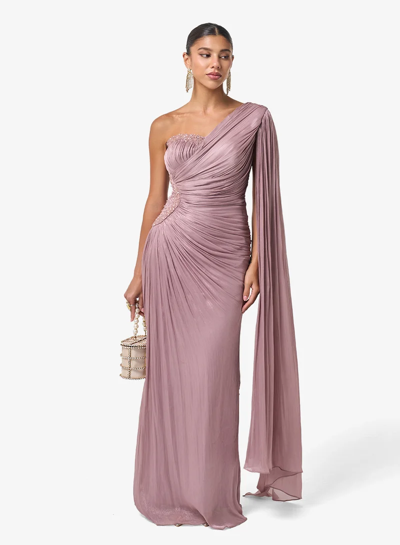 Threadz by Ajooni  One Shoulder Plisse Maxi Dress for Women | Best Price UAE