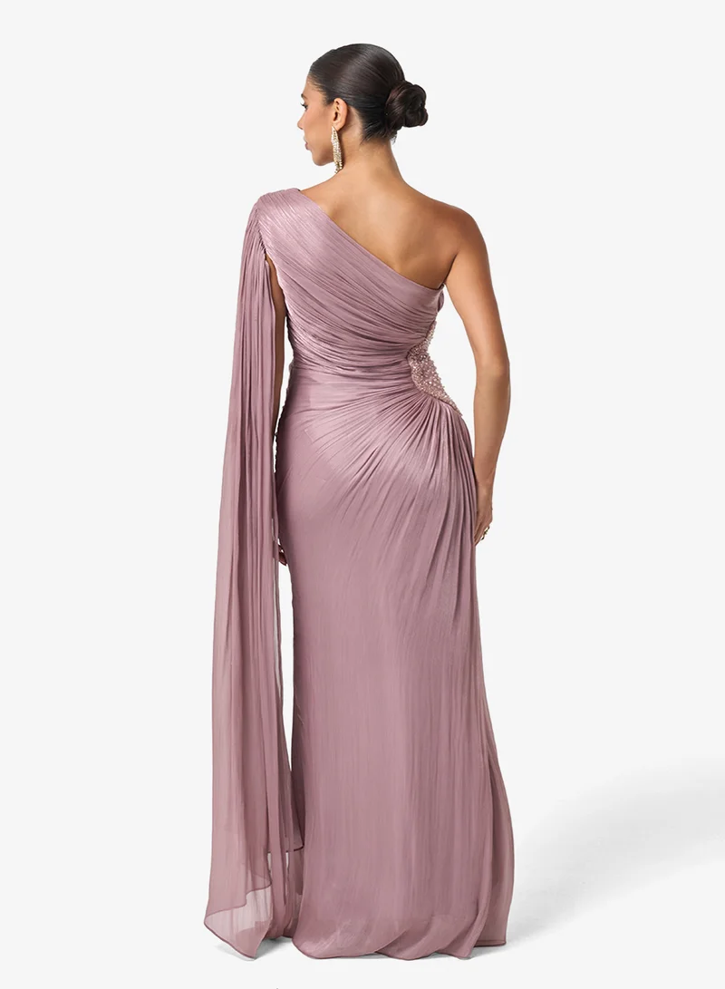 Threadz by Ajooni One Shoulder Plisse Maxi Dress