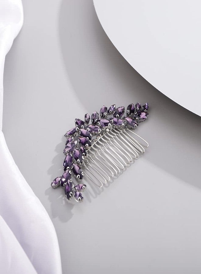 BERYUAN Purple Rhinestone Moon Shaped Hair Comb for Women Wedding Bridal Crystal Accessory Multi-Color Hairpiece Banquet Prom Dancing Ball (purple) - Image 3