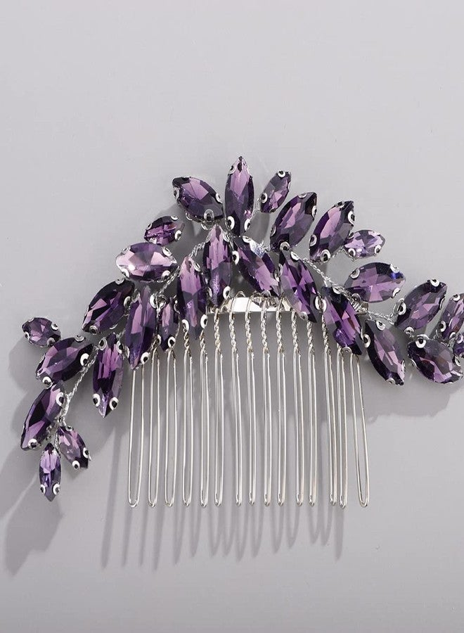 BERYUAN Purple Rhinestone Moon Shaped Hair Comb for Women Wedding Bridal Crystal Accessory Multi-Color Hairpiece Banquet Prom Dancing Ball (purple) - Image 2
