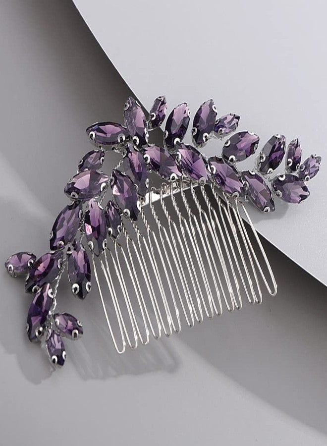 BERYUAN Purple Rhinestone Moon Shaped Hair Comb for Women Wedding Bridal Crystal Accessory Multi-Color Hairpiece Banquet Prom Dancing Ball (purple) - Image 1