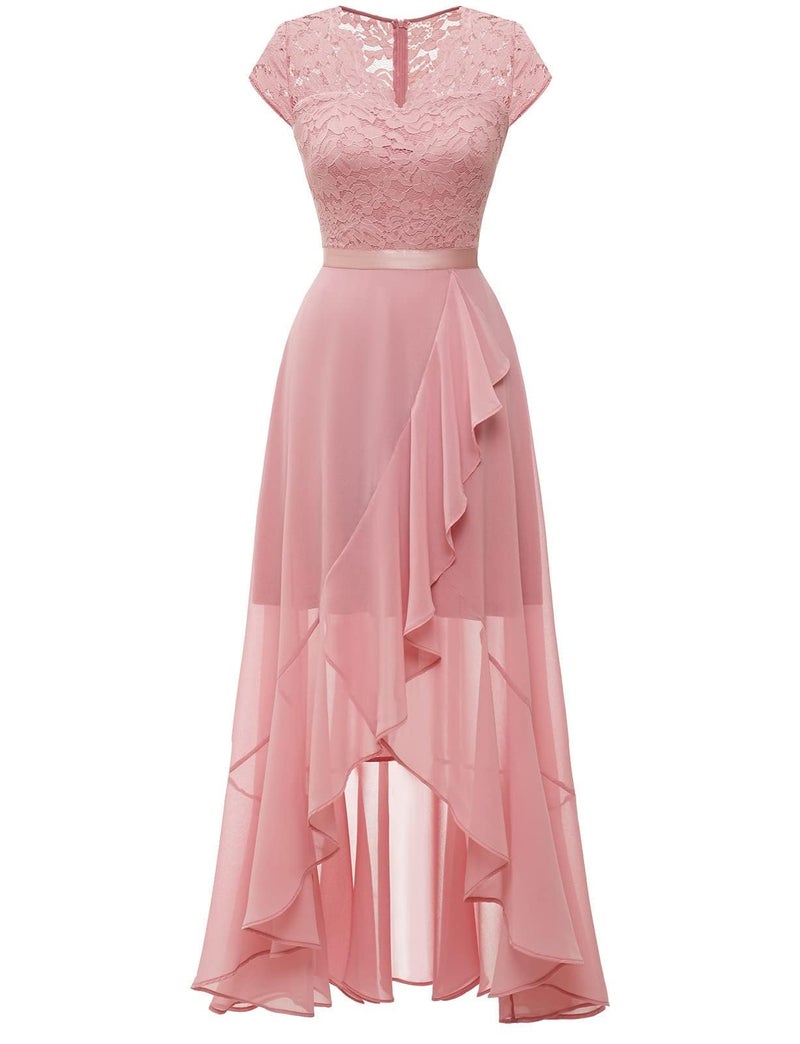 Bbonlinedress Women's Formal Wedding Guest Dress Floral Lace Cocktail Party Prom Bridesmaid Flowy Mother of The Bride Dress Blush L - Image 4
