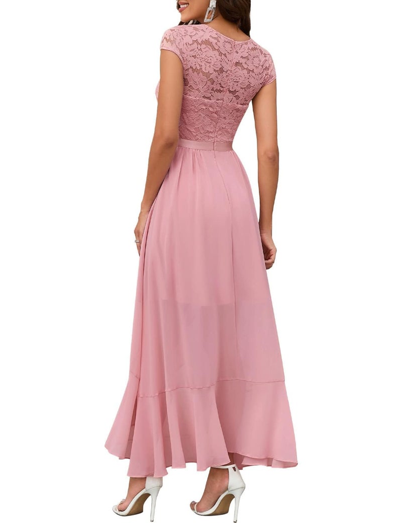 Bbonlinedress Women's Formal Wedding Guest Dress Floral Lace Cocktail Party Prom Bridesmaid Flowy Mother of The Bride Dress Blush L - Image 2