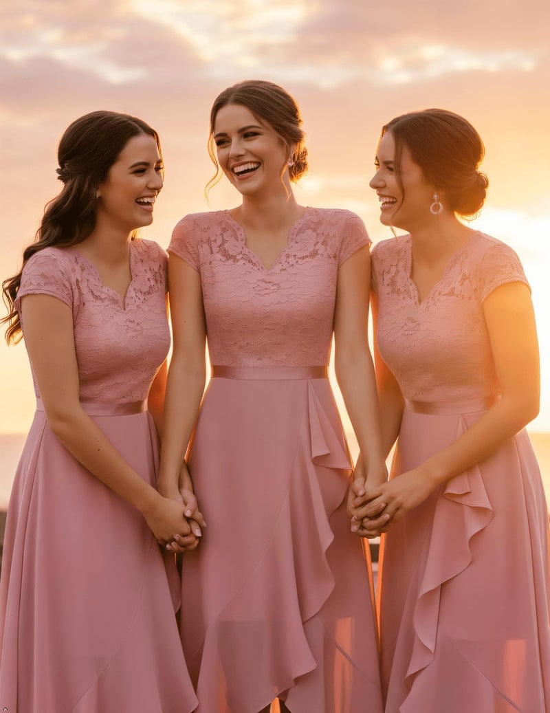 Bbonlinedress Women's Formal Wedding Guest Dress Floral Lace Cocktail Party Prom Bridesmaid Flowy Mother of The Bride Dress Blush L - Image 5