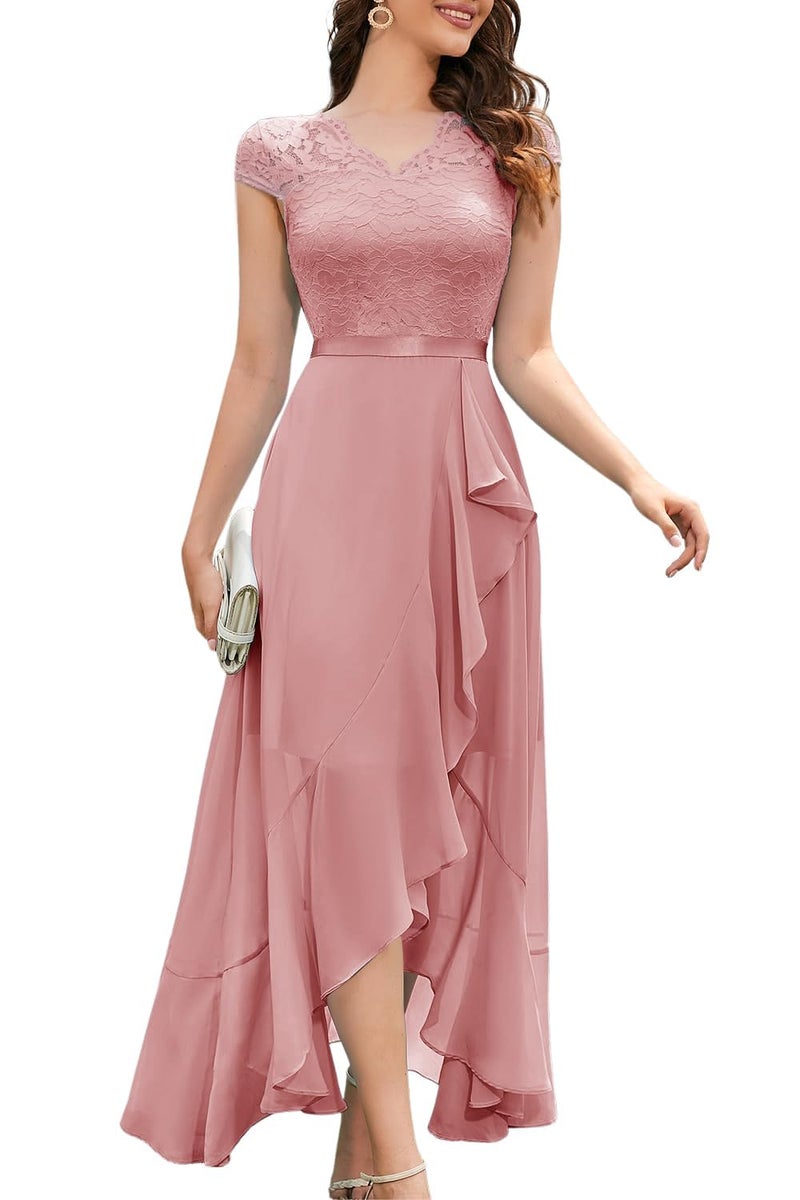 Bbonlinedress Women's Formal Wedding Guest Dress Floral Lace Cocktail Party Prom Bridesmaid Flowy Mother of The Bride Dress Blush L - Image 1
