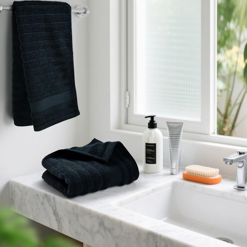 Jacquotha 2-Pack Bathroom Hand Towels (Black) Ribbed â€“ Guest Room & Spa Premium Cotton Face Towels 13â€ x 29â€, Soft and Quick Drying 480 GSM - Image 3