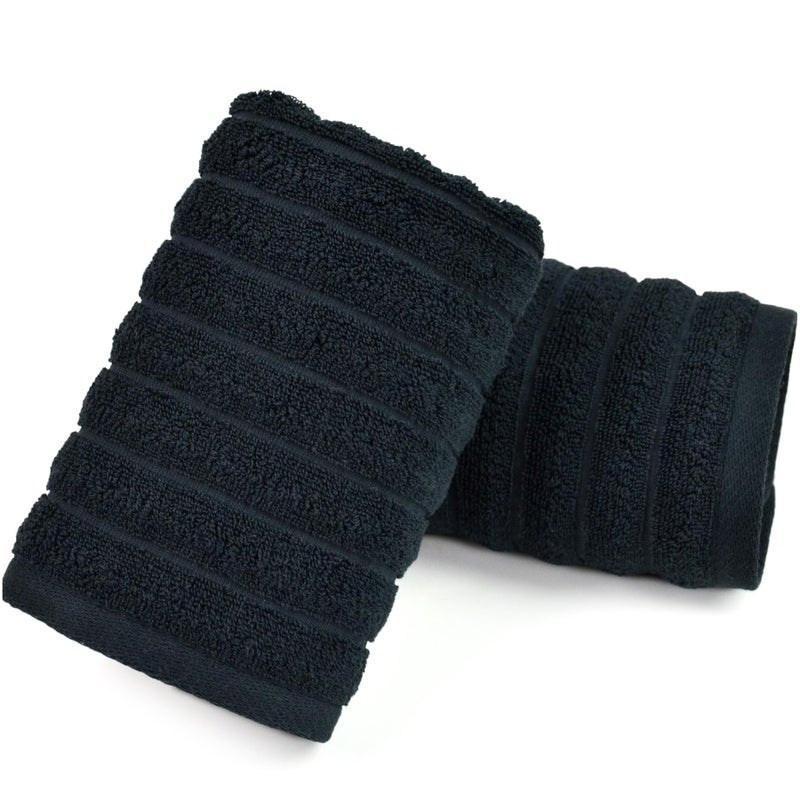 Jacquotha 2-Pack Bathroom Hand Towels (Black) Ribbed â€“ Guest Room & Spa Premium Cotton Face Towels 13â€ x 29â€, Soft and Quick Drying 480 GSM - Image 1