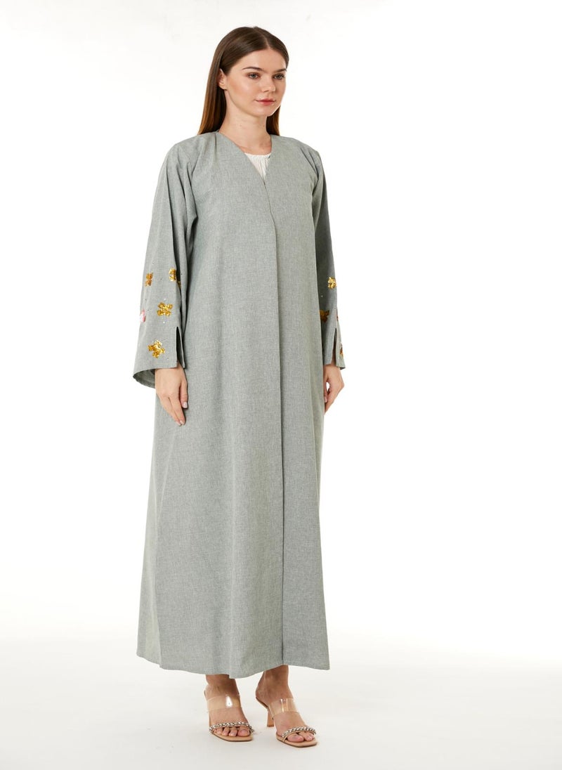 MOiSTREET Grey Melange Embroidered Abaya - Image 1