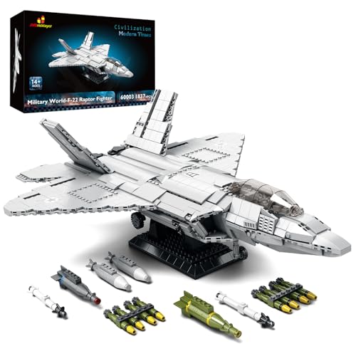 JMBricklayer F-22 Raptor Fighter Jet Building Block Set, Military Airplane Toy Army Construction Sets, Toys Gifts for Kids 14+, Adults and Military Fans 60003 (1837PCS) - Image 1