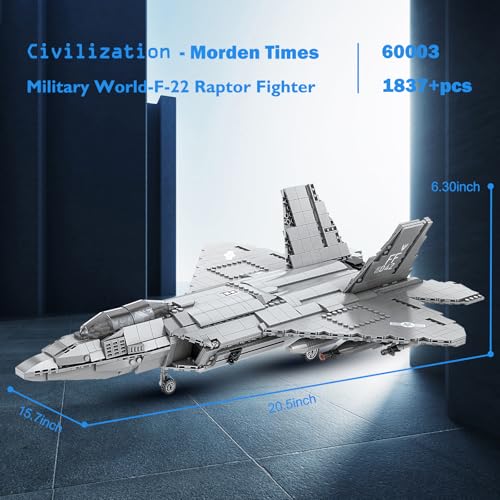 JMBricklayer F-22 Raptor Fighter Jet Building Block Set, Military Airplane Toy Army Construction Sets, Toys Gifts for Kids 14+, Adults and Military Fans 60003 (1837PCS) - Image 4