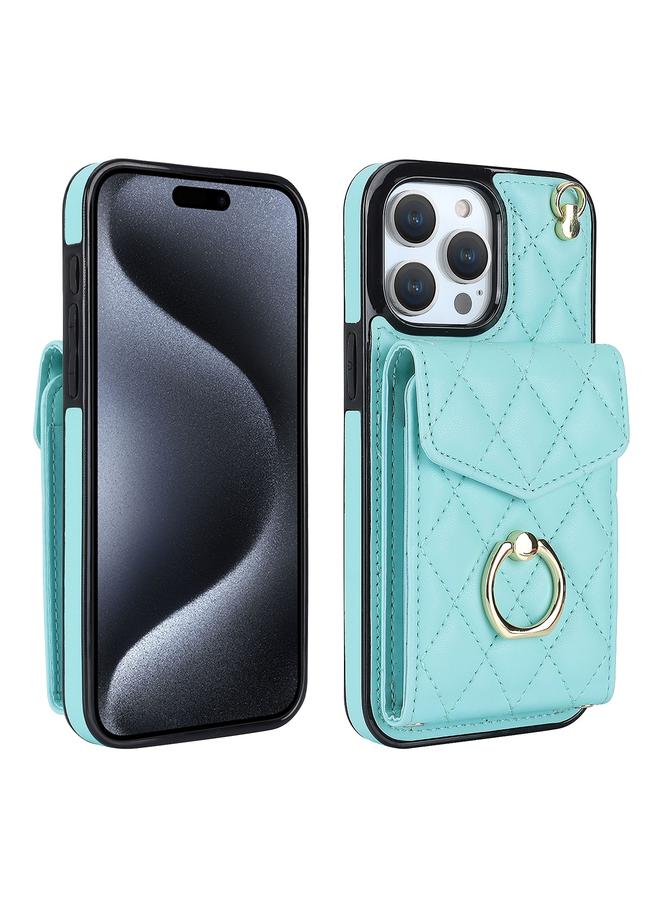 اس-توب جراب لهاتف iPhone 15 Pro Max بتصميم معيني مع حقيبة بطاقات وحبل طويل - Image 1