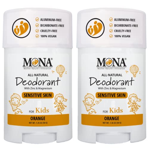 MONA 100% Natural Deodorant for Kids | Safe For Girls & Boys with Sensitive Skin | Baking Soda Free, Aluminum Free | Vegan, Non-GMO, Gluten and Cruelty free (2-PK ORANGE 1.76 Oz each) - Image 1
