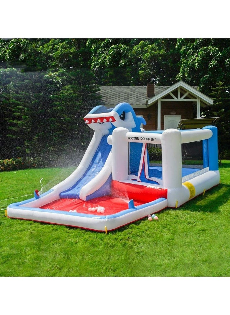 LIMOS - Outdoor Inflatable Bouncer Kids Bouncy Castle With Slide For Children(Shark Blue) - Image 1