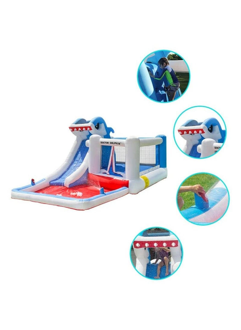 LIMOS - Outdoor Inflatable Bouncer Kids Bouncy Castle With Slide For Children(Shark Blue) - Image 1