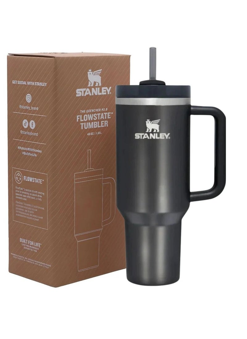 Stanley - Quencher H2.0 FlowState Vacuum Insulated Tumbler 40oz Black Stainless Steel Travel Mug with Leakproof Lid & Reusable Straw, Double-Walled Design, Keeps Drinks Hot for 7 Hours & Cold for 24 Hours, Durable & Portable, Ideal for On-the-Go Hydration - Image 1